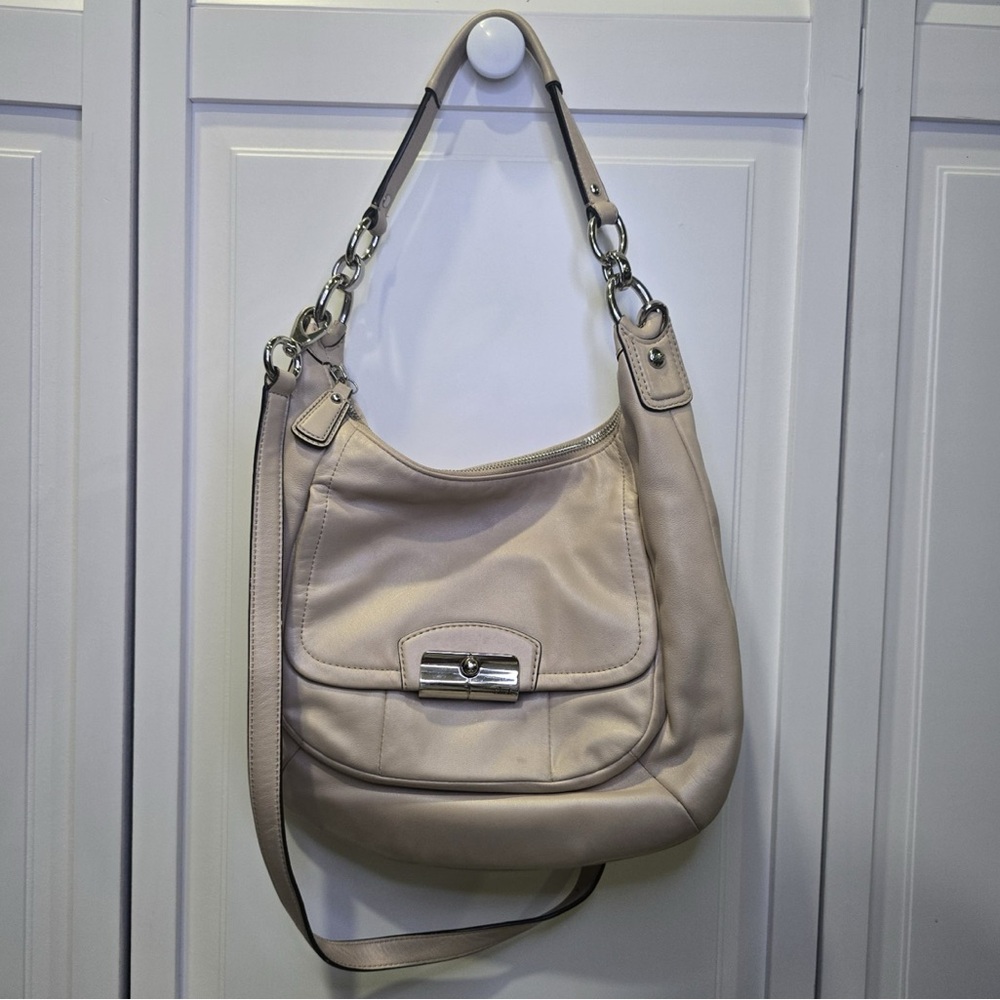 Coach Kristin Champagne Beige Leather Hobo Shoulder Bag F22306 Handbag 10 X 13